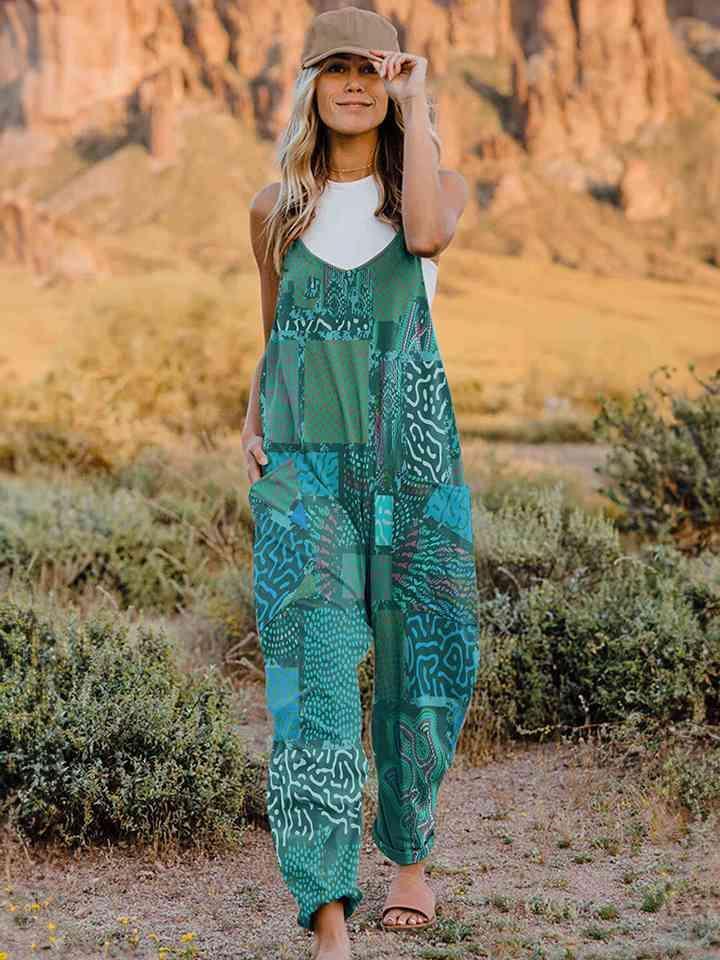 Multicolored V-Neck Sleeveless Bohemian Overalls - MXSTUDIO.COM