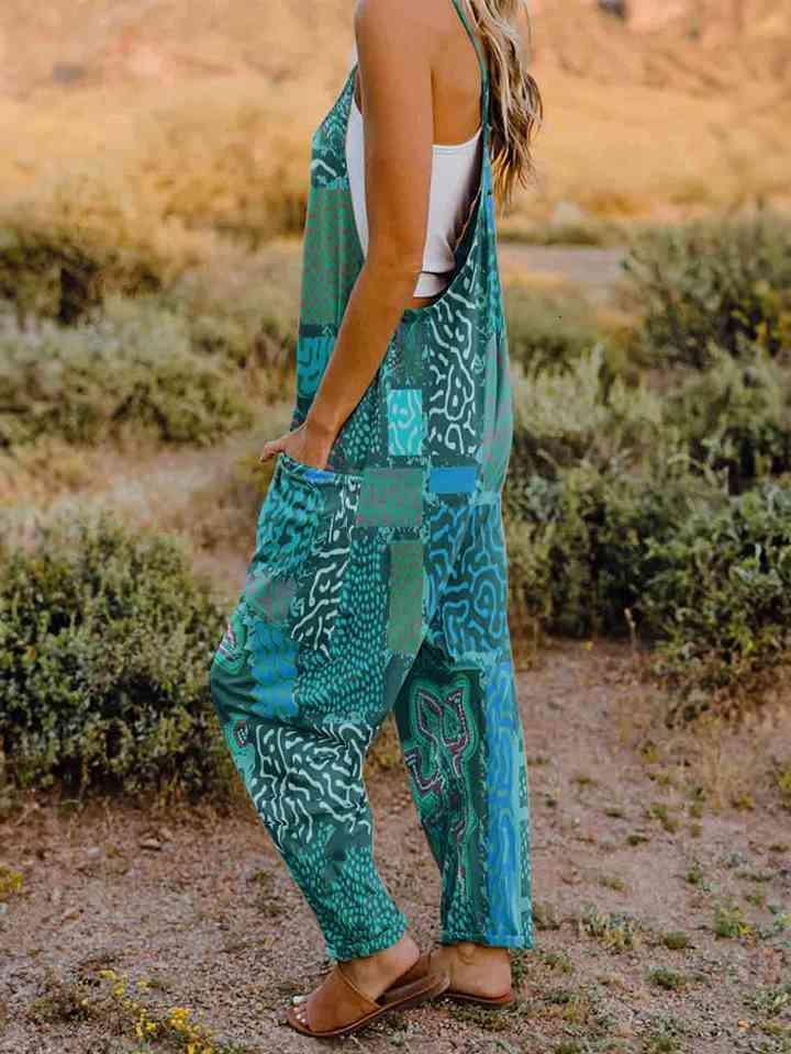 Multicolored V-Neck Sleeveless Bohemian Overalls - MXSTUDIO.COM
