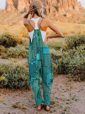 Multicolored V-Neck Sleeveless Bohemian Overalls - MXSTUDIO.COM