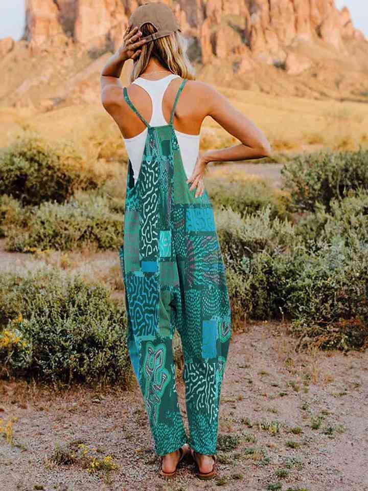 Multicolored V-Neck Sleeveless Bohemian Overalls - MXSTUDIO.COM