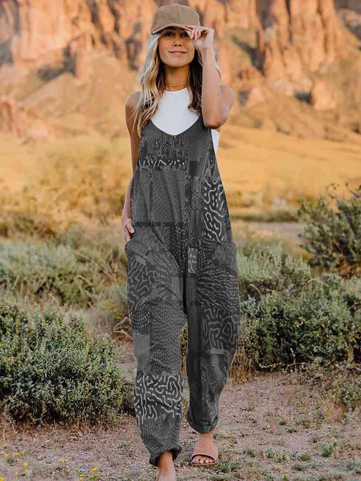 Multicolored V-Neck Sleeveless Bohemian Overalls - MXSTUDIO.COM