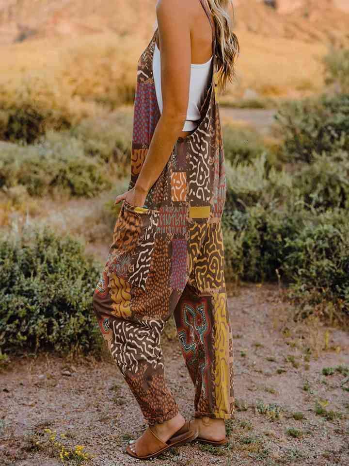 Multicolored V-Neck Sleeveless Bohemian Overalls - MXSTUDIO.COM