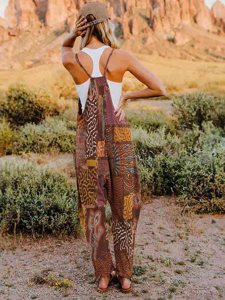 Multicolored V-Neck Sleeveless Bohemian Overalls - MXSTUDIO.COM