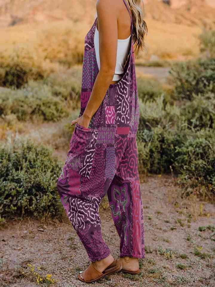 Multicolored V-Neck Sleeveless Bohemian Overalls - MXSTUDIO.COM