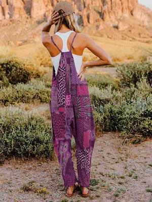 Multicolored V-Neck Sleeveless Bohemian Overalls - MXSTUDIO.COM