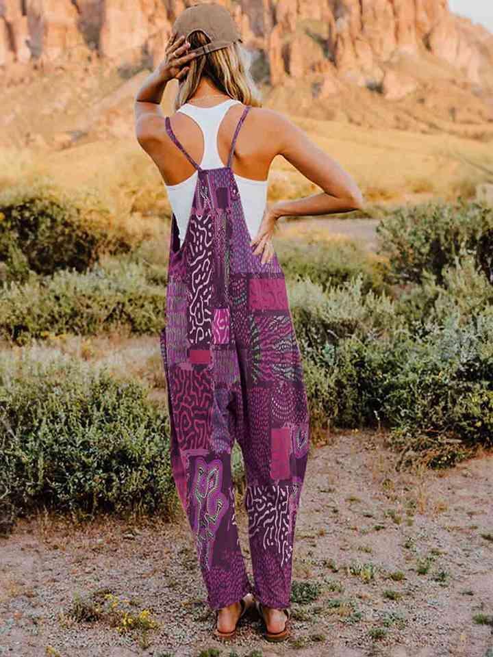 Multicolored V-Neck Sleeveless Bohemian Overalls - MXSTUDIO.COM