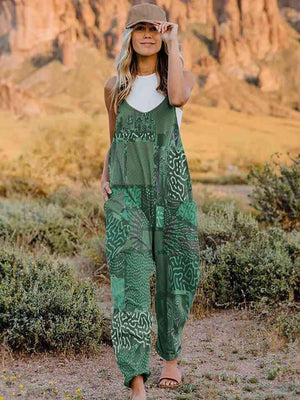 Multicolored V-Neck Sleeveless Bohemian Overalls - MXSTUDIO.COM