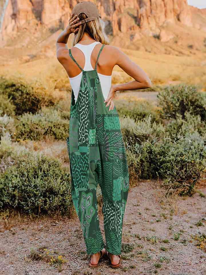 Multicolored V-Neck Sleeveless Bohemian Overalls - MXSTUDIO.COM