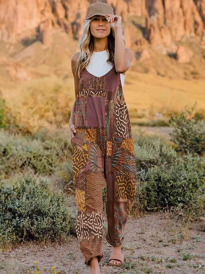 Multicolored V-Neck Sleeveless Bohemian Overalls - MXSTUDIO.COM