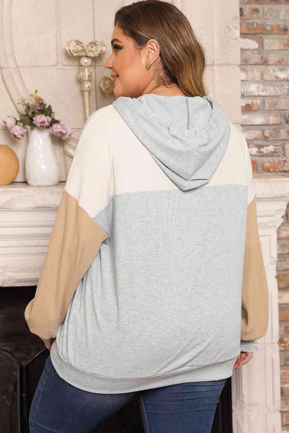 Must-Have Plus Size Drawstring Color Block Hoodie - MXSTUDIO.COM