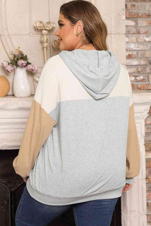 Must-Have Plus Size Drawstring Color Block Hoodie - MXSTUDIO.COM