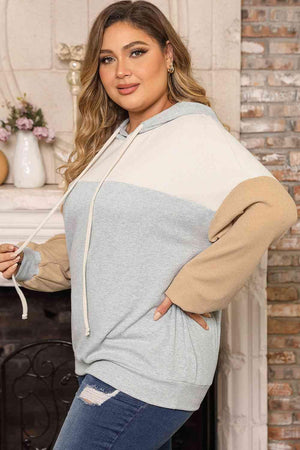Must-Have Plus Size Drawstring Color Block Hoodie - MXSTUDIO.COM