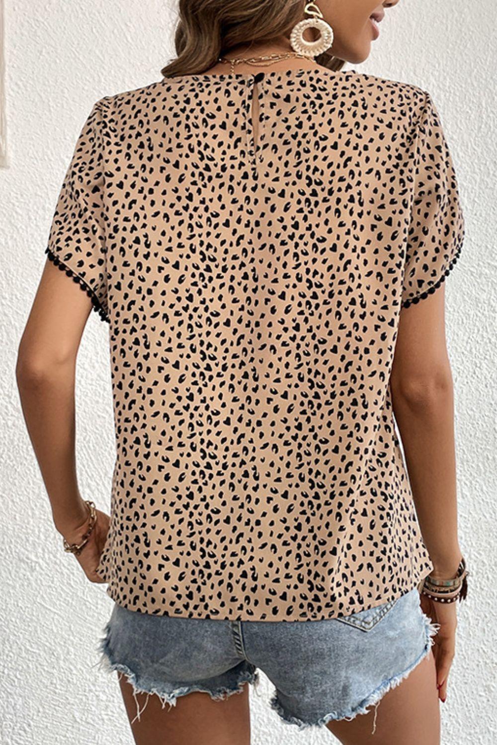 Mystery Girl Petal Sleeve Leopard Print Blouse - MXSTUDIO.COM