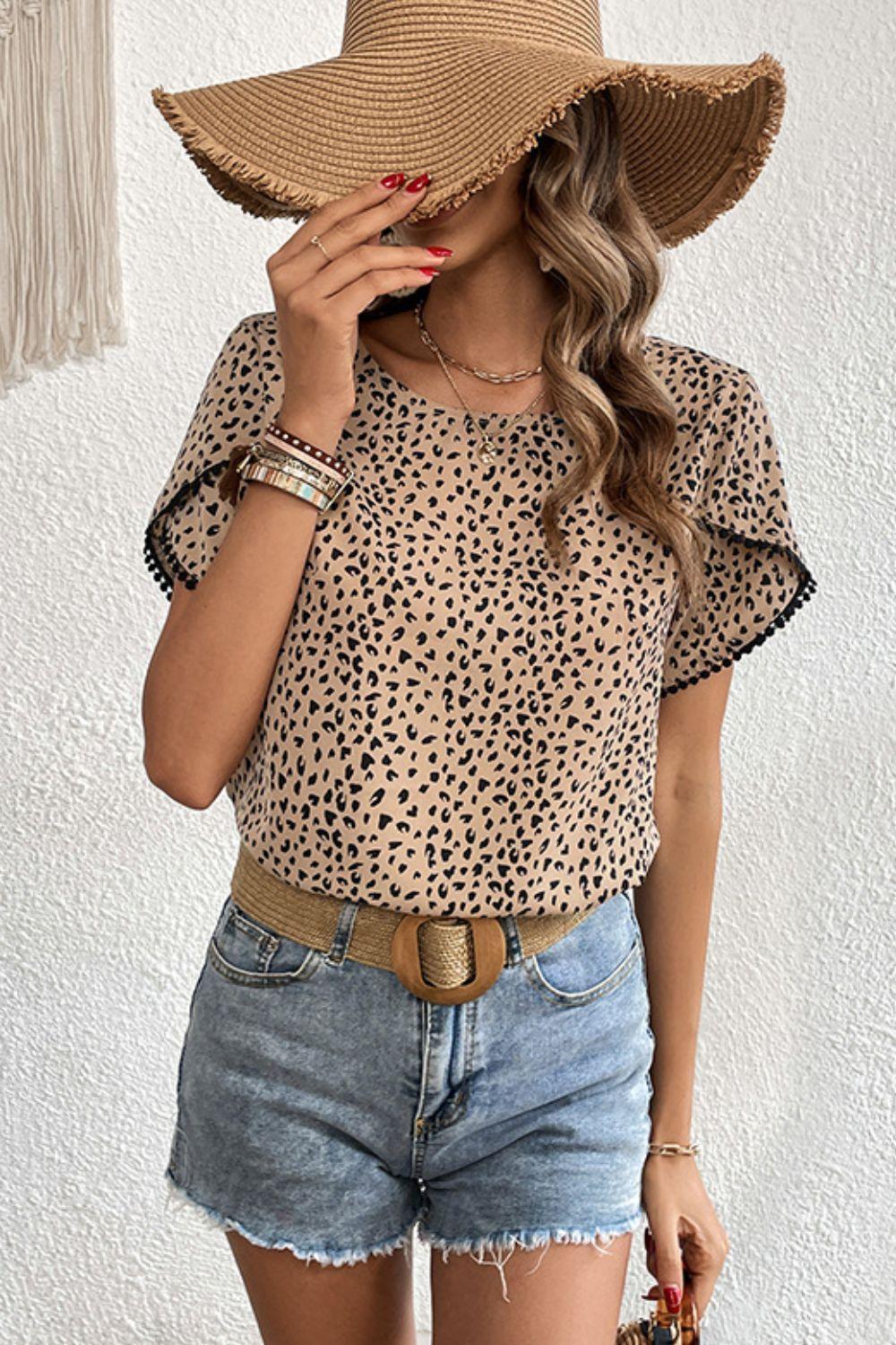 Mystery Girl Petal Sleeve Leopard Print Blouse - MXSTUDIO.COM