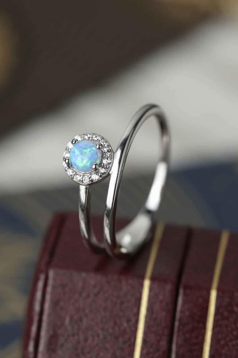 Mystical Allure Platinum-Plated Round Opal Bypass Ring - MXSTUDIO.COM