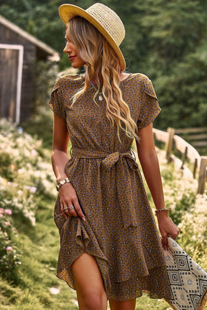 Nature Lover Petal Sleeve Mini Ruffle Hem Dress - MXSTUDIO.COM