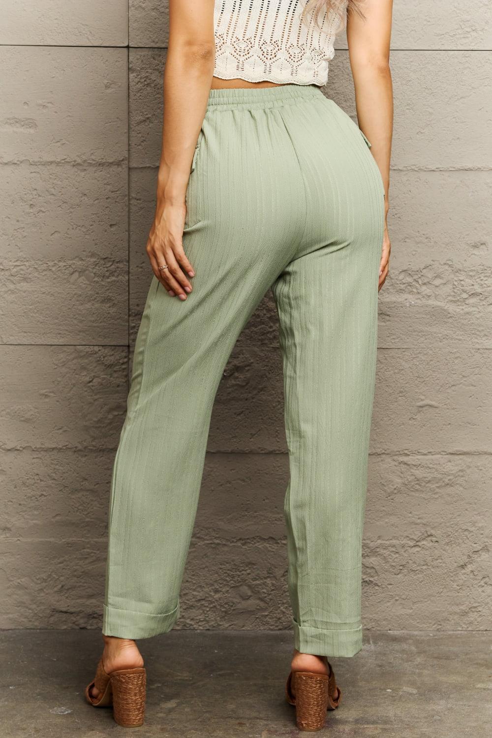 Never Be Ordinary Tie Waist Light Green Pants - MXSTUDIO.COM