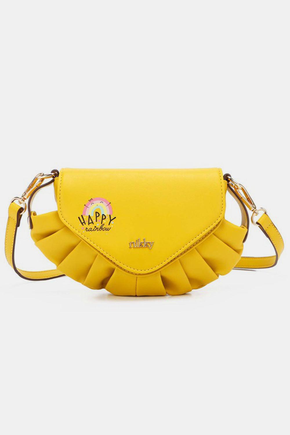 a yellow purse with a tasselled handle