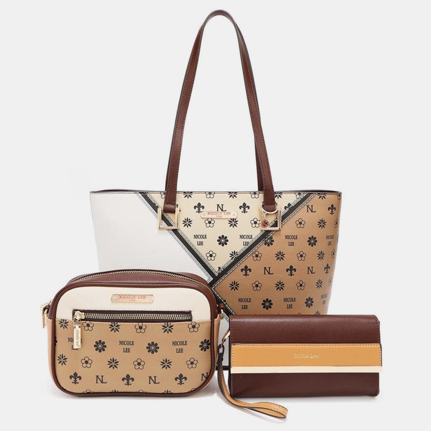 a purse, wallet, and wallet sitting next to each other