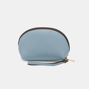 a small blue purse with a zipper