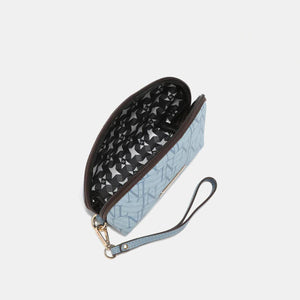 a blue and black purse with a strap