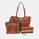 a brown snake skin purse and matching handbag