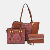 a snake skin purse and matching handbag
