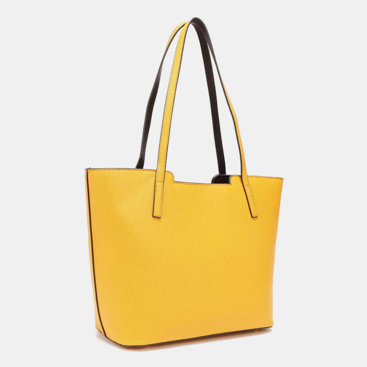 a yellow tote bag on a white background