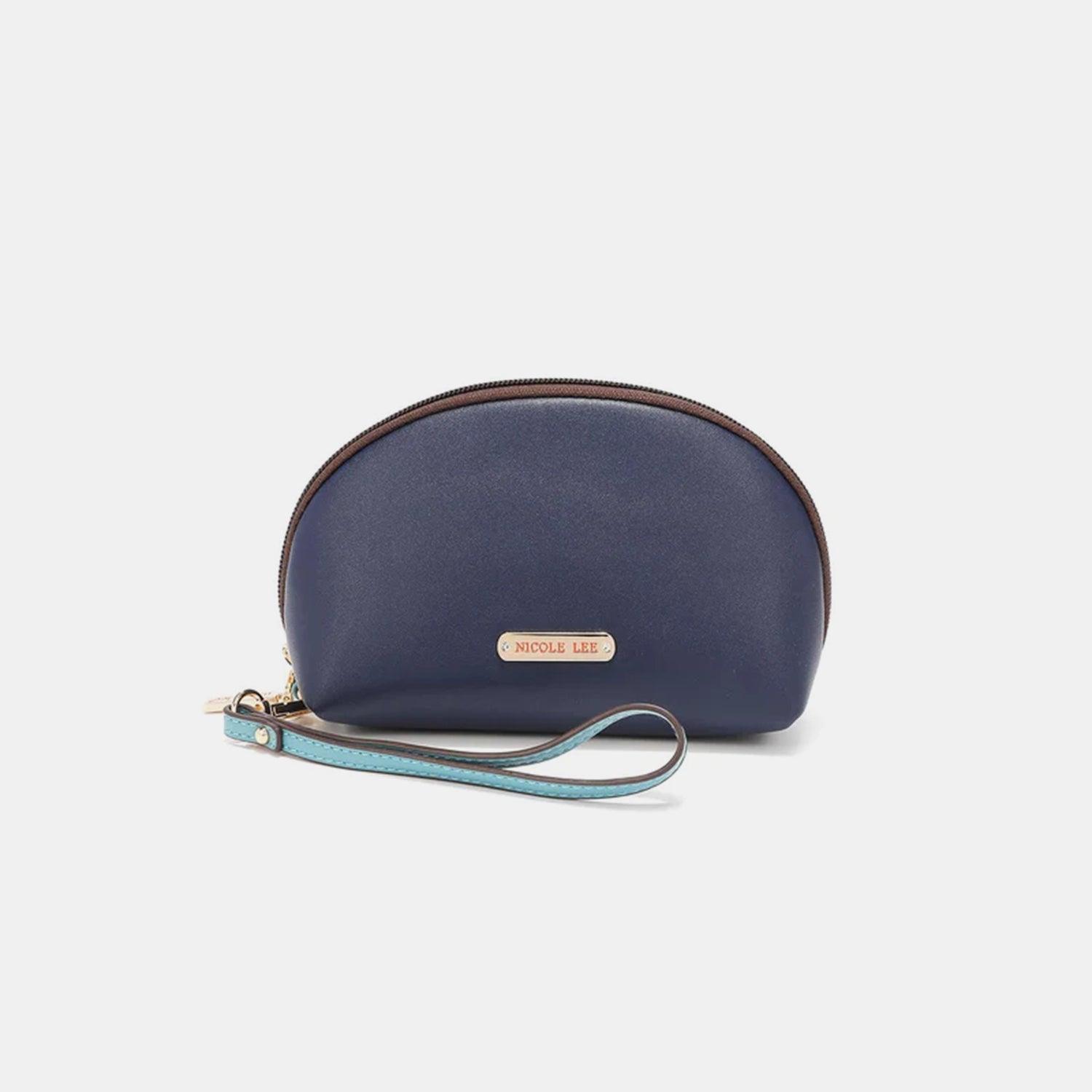 a small blue purse with a blue strap