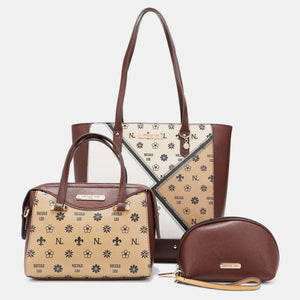 three pieces of women's handbags on a white background