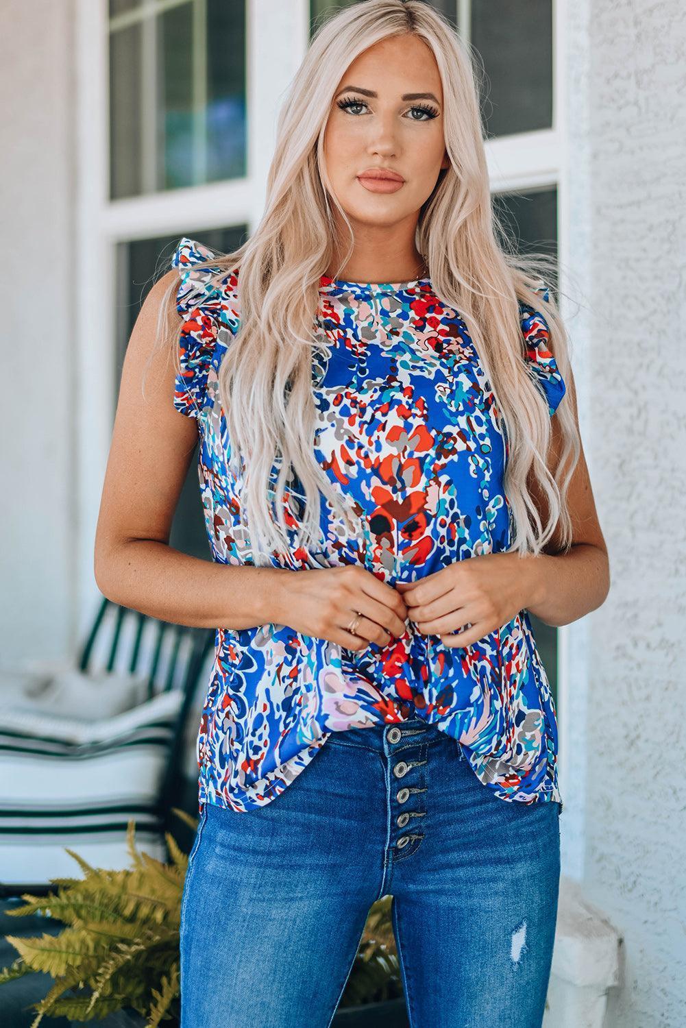 No Dull Moments Ruffled Abstract Print Blouse - MXSTUDIO.COM