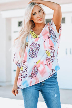 No Filter Dolman Half Sleeve V Neck Blouse - MXSTUDIO.COM