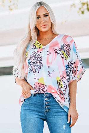 No Filter Dolman Half Sleeve V Neck Blouse - MXSTUDIO.COM