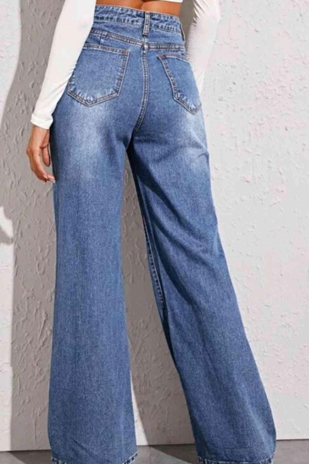 Non-Stretch High Waist Wide Leg Jeans - MXSTUDIO.COM