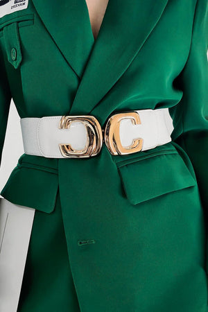 Noteworthy Attire Zinc Alloy Buckle Wide Waist Elastic Belt - MXSTUDIO.COM