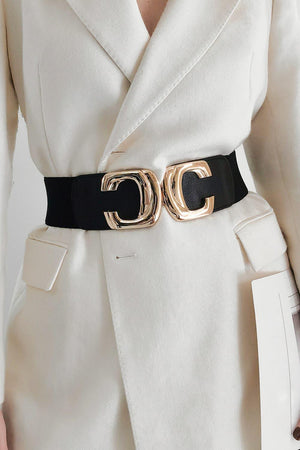 Noteworthy Attire Zinc Alloy Buckle Wide Waist Elastic Belt - MXSTUDIO.COM