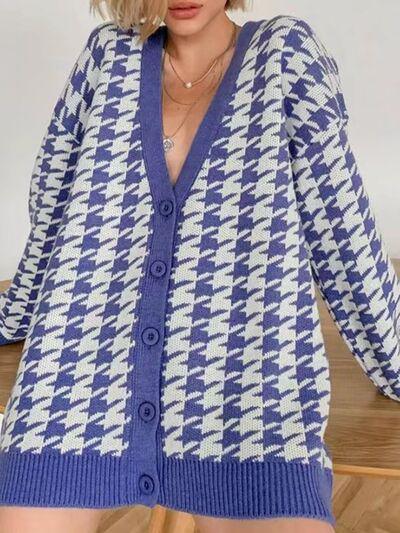 On Trend Classic Oversized Houndstooth Cardigan-MXSTUDIO.COM