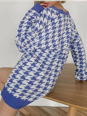 On Trend Classic Oversized Houndstooth Cardigan-MXSTUDIO.COM