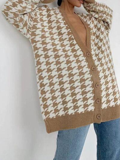 On Trend Classic Oversized Houndstooth Cardigan-MXSTUDIO.COM