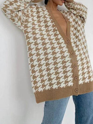On Trend Classic Oversized Houndstooth Cardigan-MXSTUDIO.COM