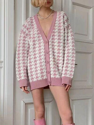 On Trend Classic Oversized Houndstooth Cardigan-MXSTUDIO.COM