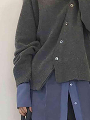 One Of A Kind Knit Asymmetric Button Cardigan-MXSTUDIO.COM