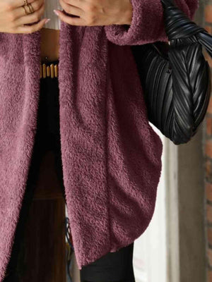 Open Front Teddy Coat With Hood-MXSTUDIO.COM