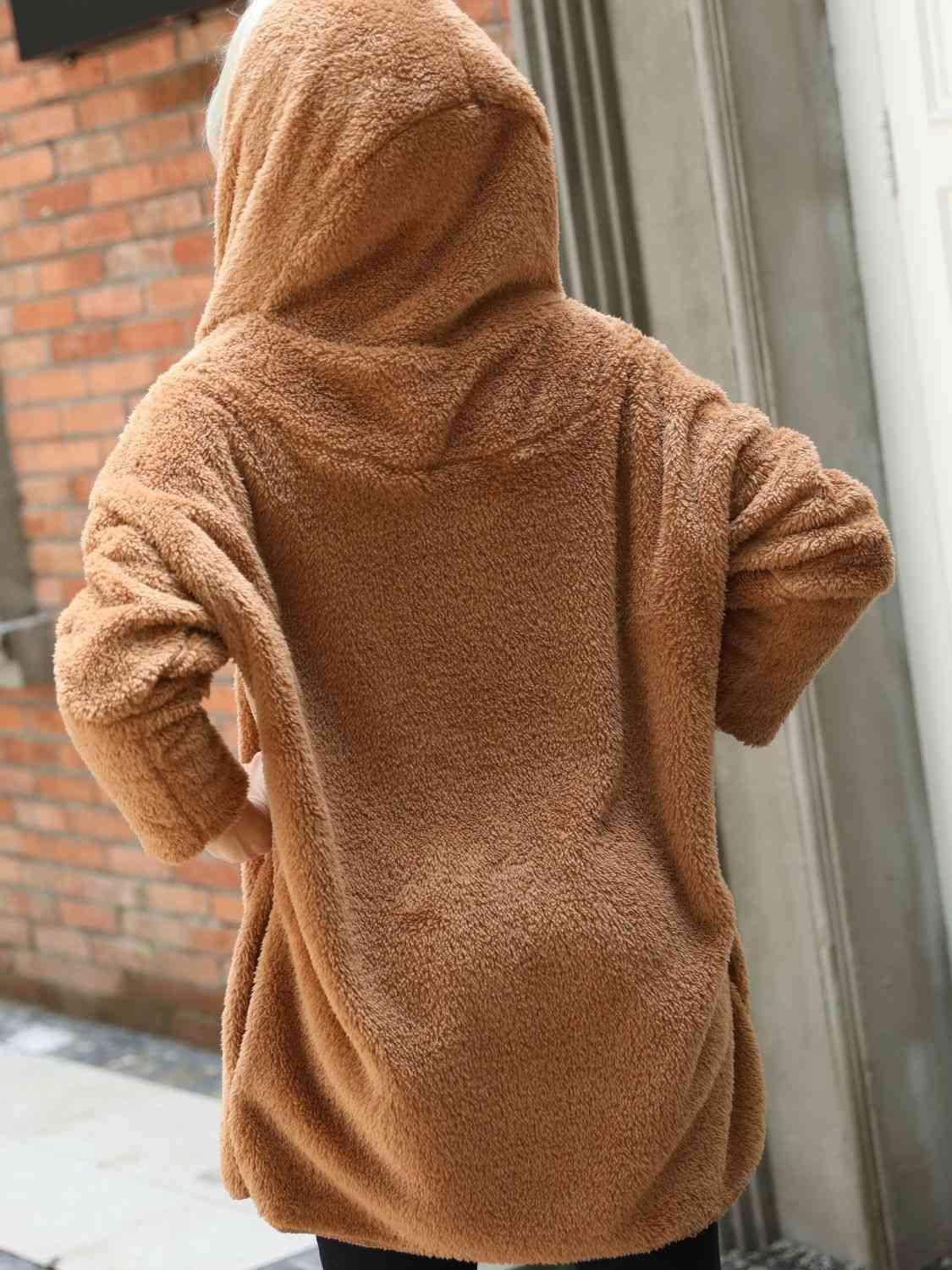 Open Front Teddy Coat With Hood-MXSTUDIO.COM
