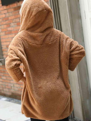 Open Front Teddy Coat With Hood-MXSTUDIO.COM