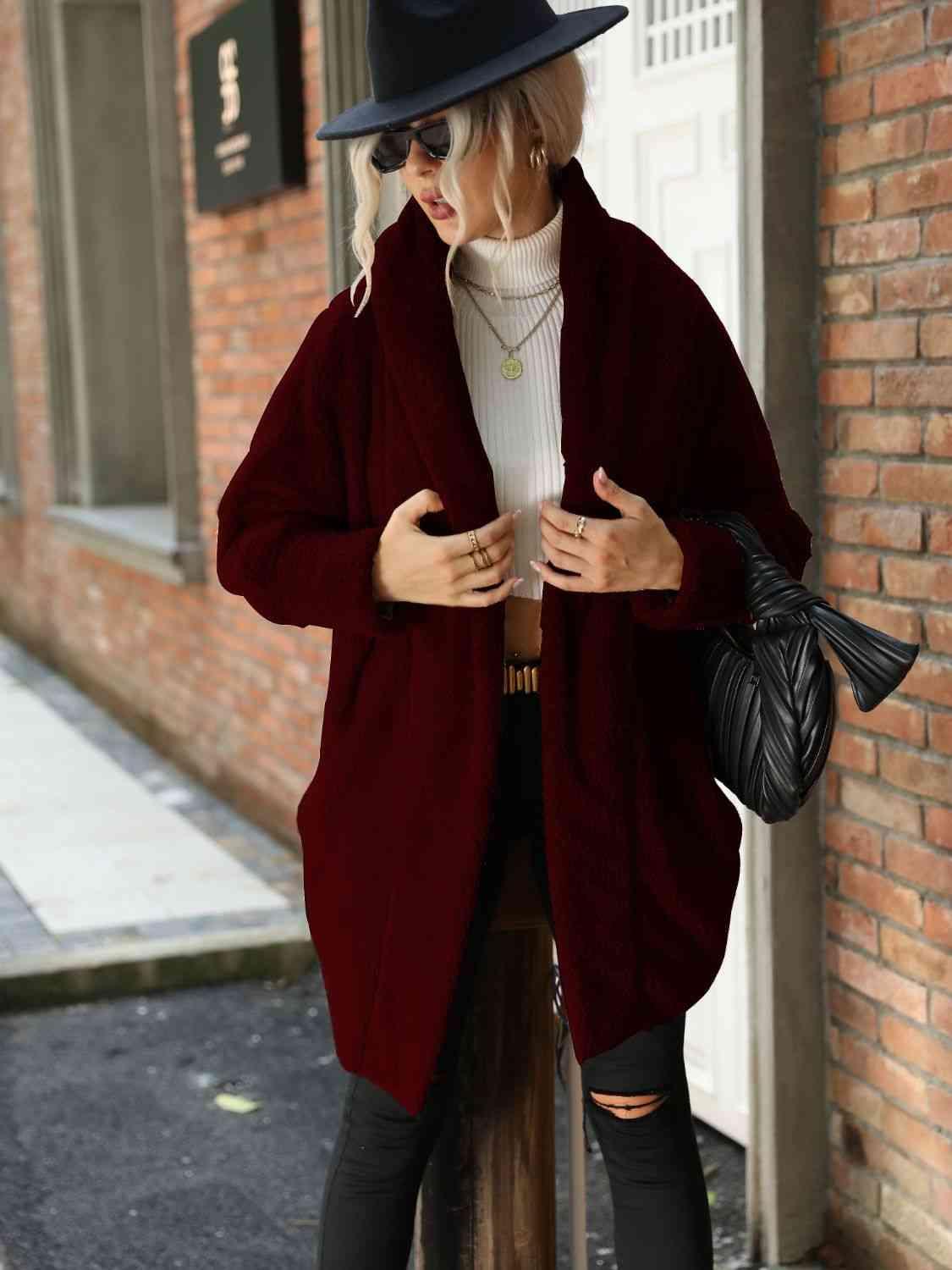 Open Front Teddy Coat With Hood-MXSTUDIO.COM