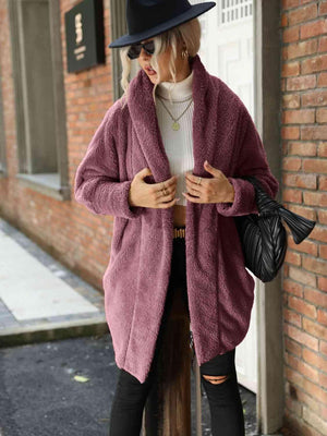 Open Front Teddy Coat With Hood-MXSTUDIO.COM