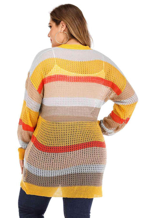Openwork Plus Size Women's Color Block Cardigan - MXSTUDIO.COM