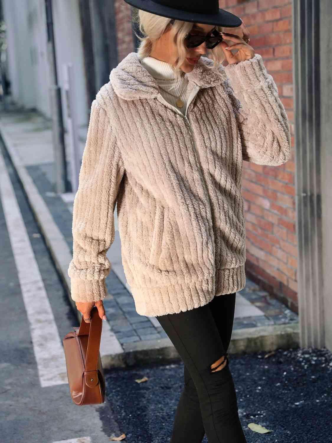 Optimal Warmth Zip Up Fuzzy Jacket-MXSTUDIO.COM