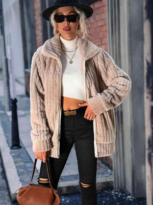 Optimal Warmth Zip Up Fuzzy Jacket-MXSTUDIO.COM